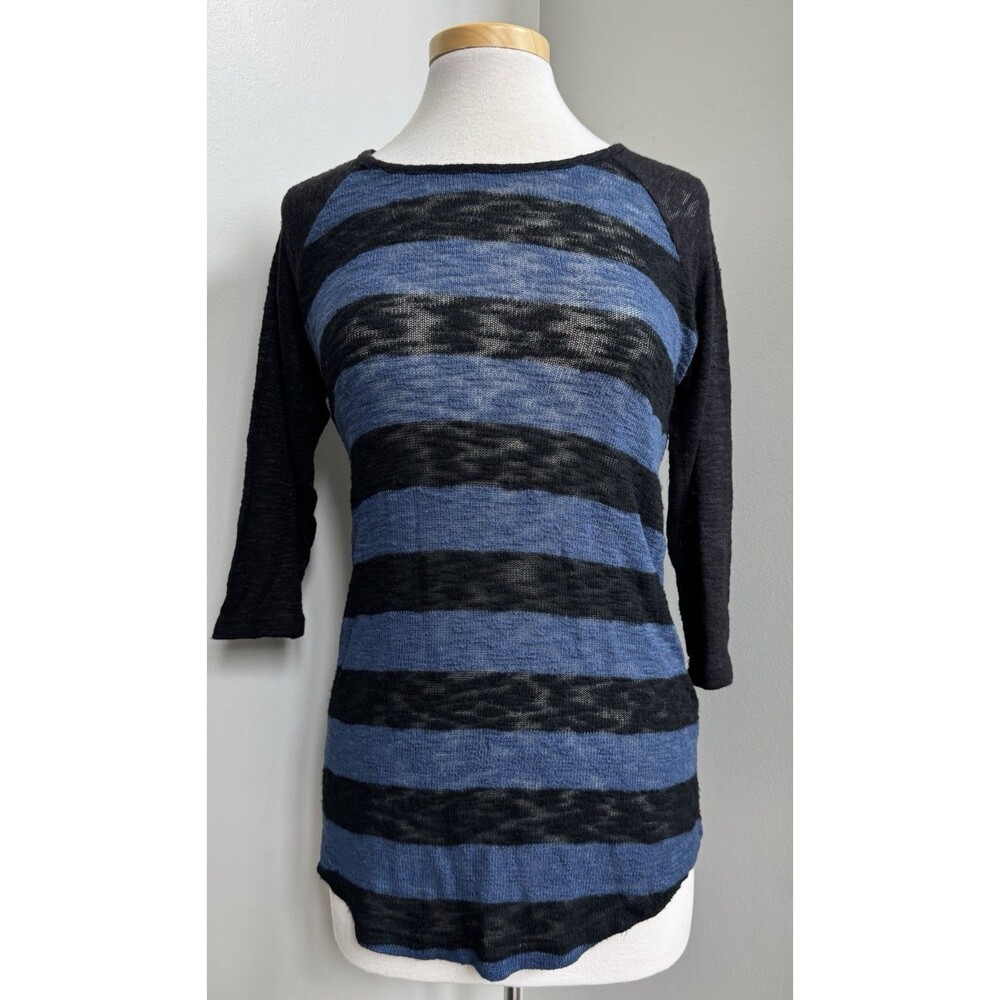 I'm in Love with Derek Women's M Blue/Black Striped Raglan 3/4 Sleeve Sweater